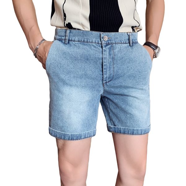 

2020 summer boys british slim denim shorts youth fashion trend casual korean version trend casual five-point pants, Blue
