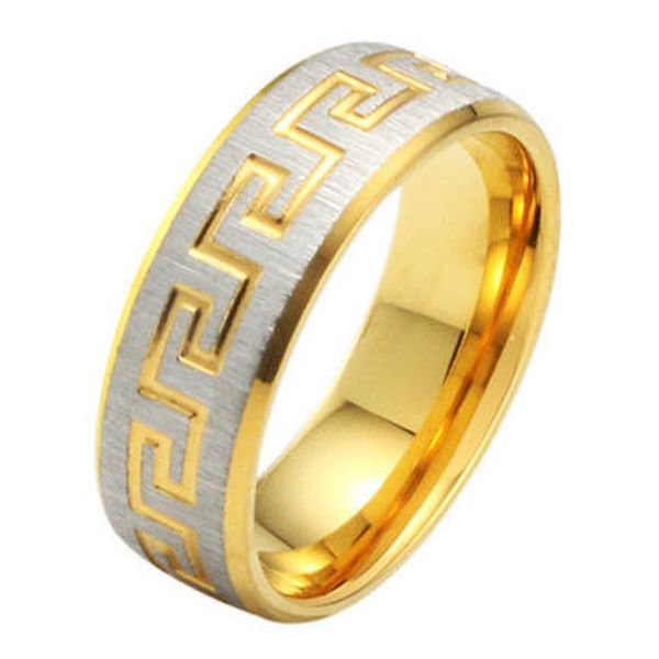 

Роскошные 316 титановой стали 18-каратного желтого золота, греческий ключ обручальное кольцо мужчины, женщины, серебро, золото