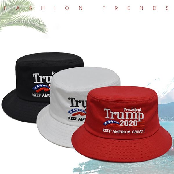 

bucket hat women men cotton embroidered cap foldable sunshade hiking hat with wide brim american president election accessories, Black;white