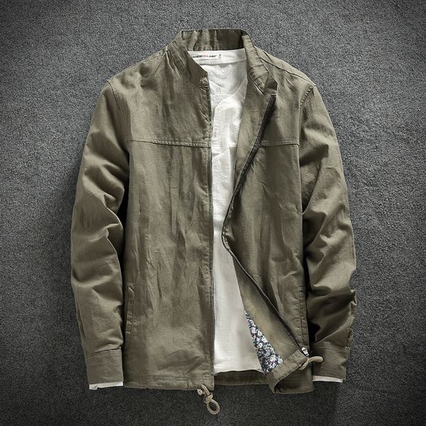 

men's jackets 2021 spring fashion jacket male slim fit high-grade linen stand collar pure color leisure coat m-xxxl, Black;brown