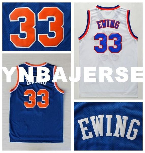 

mens 33 patrick ewing basketball jerseys authentic classic white blue patrick ewing stitched jerseys ncaa college, Black;blue