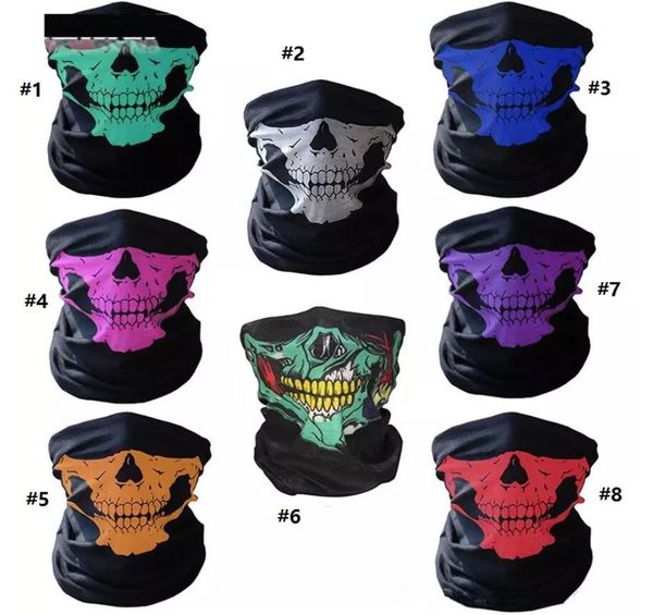 

2019 halloween cosplay bicycle ski skull half face mask ghost scarf bandana neck warmer party headband magic turban multicolor design, Blue;gray