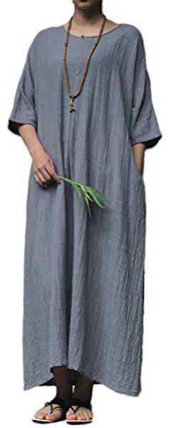 

soojun women's solid casual 3/4 sleeve linen maxi dresses with sleeves, Black;gray