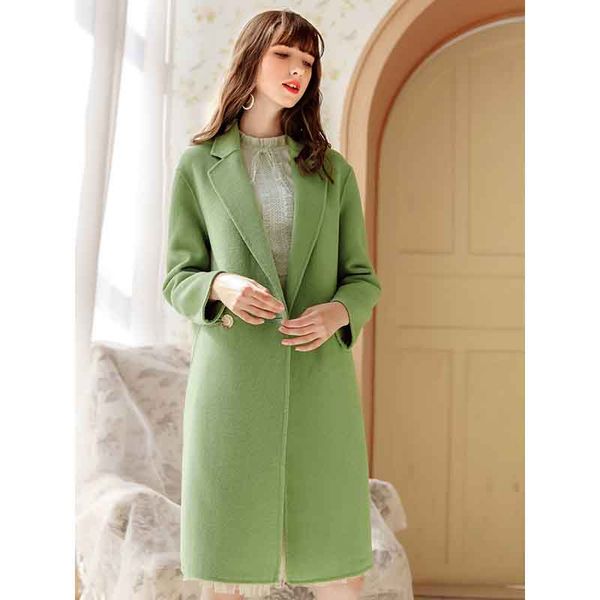 

wool blend coat women long sleeve collar outwear long jacket korean casual autumn winter elegant overcoat woolen coat, Black