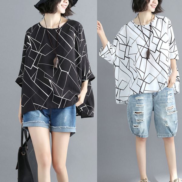 

office lady geometric blusa batwing sleeve fashion chiffon blouse plus size loose slim casual elegant shirts brief ladies, White