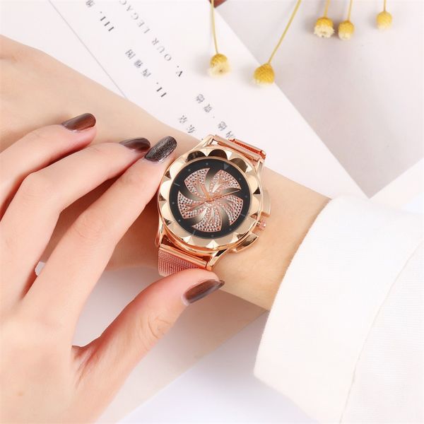 

ladies quartz wristwatch magnetic buckle dazzling women mesh belt ladies quartz analog mesh creative marble, Slivery;brown
