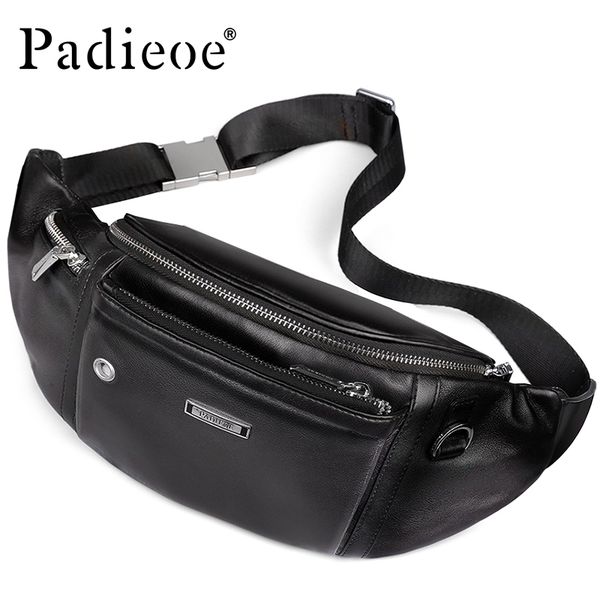 

padieoe leather belt bag for male bum men fashion travel bag for phone casual waist bags adjustable shoulder strap fanny pack