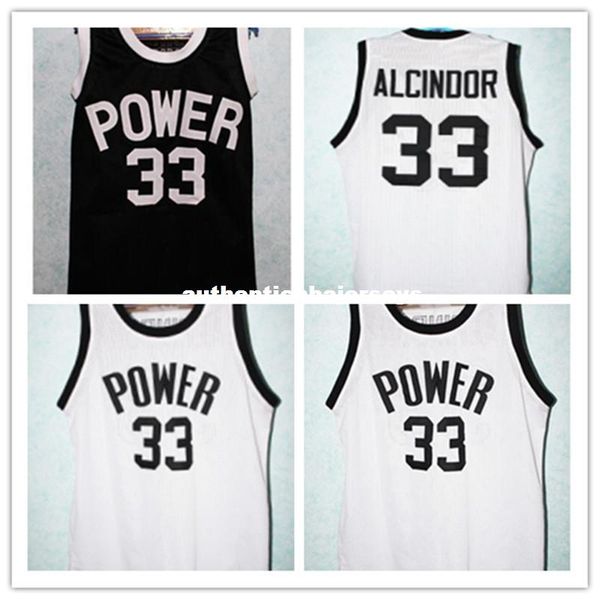 

#33 lew alcindor power high school jersey kareem abdul jabbar basketball jerseys embroidery customized any name and number, Black;blue