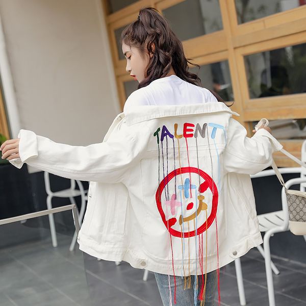 

women's jackets 2021 loose embroidery letter short denim jacket female, Black;brown