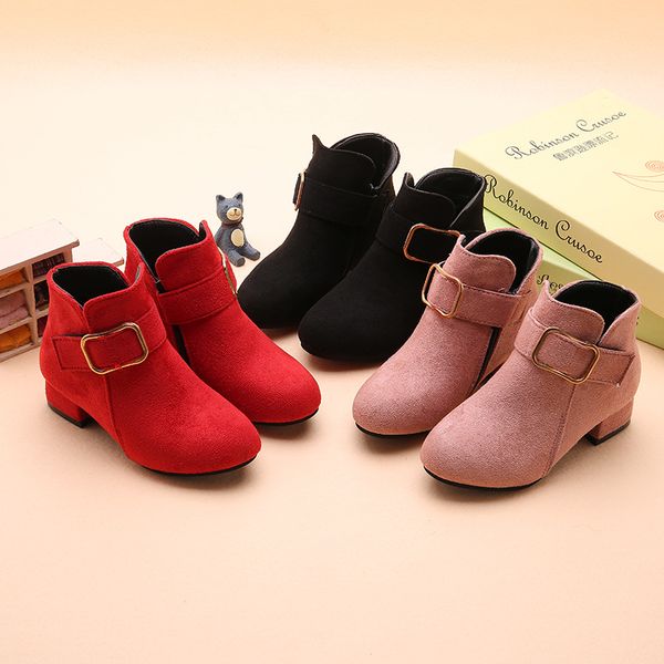 

girls shoes winter 2019 new children' boots spring and autumn martin boots short high heel, Black;grey