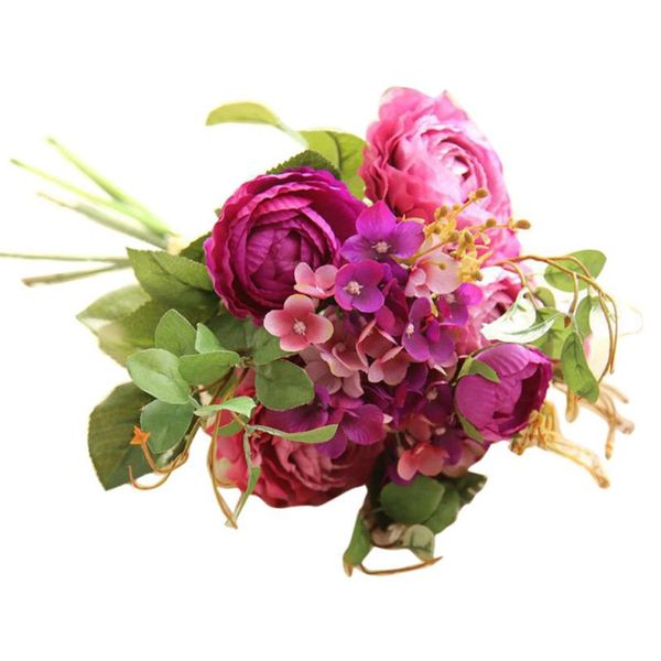 

a bunch artificial flower silk cloth fake floral wedding bouquet party home table decor valentines day flores#t2