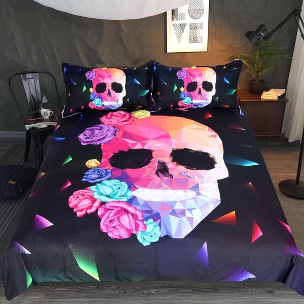 

wensd 100% quality diamonds lighting rose skull comforter bedding sets reactive printing happy halloween bedding set double