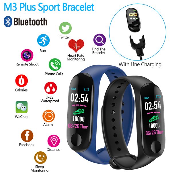 

m3 plus smart bracelet color screen sports pedometer fitness tracker running walking heart rate function pedometers smart band