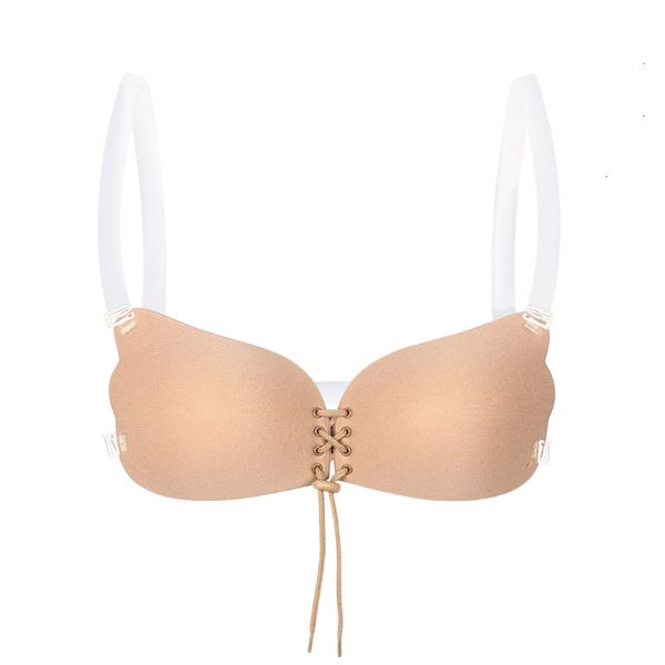 

femme lingeries plus size bras nylon thin self adhesive breathable biological glue bra stick on plus size large with straps e cup, Red;black