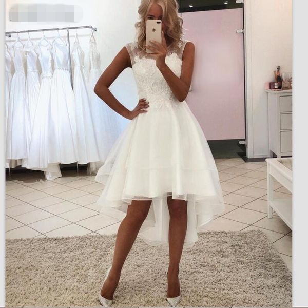 

white organza tea length beach short wedding dresses sheer crew high low organza front short long back bride dresses wedding gowns
