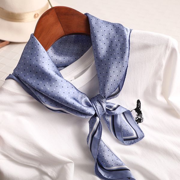 

dot print kerchief silk satin hair scarf for women small shawls fashion hair scarfs female 70*70cm square bag scarves for ladies, Blue;gray