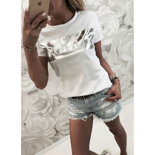 

women vogue print t shirt 2018 womens letter summer short sleeve shirt fashion tshirt cotton t shirts ladies tee, White