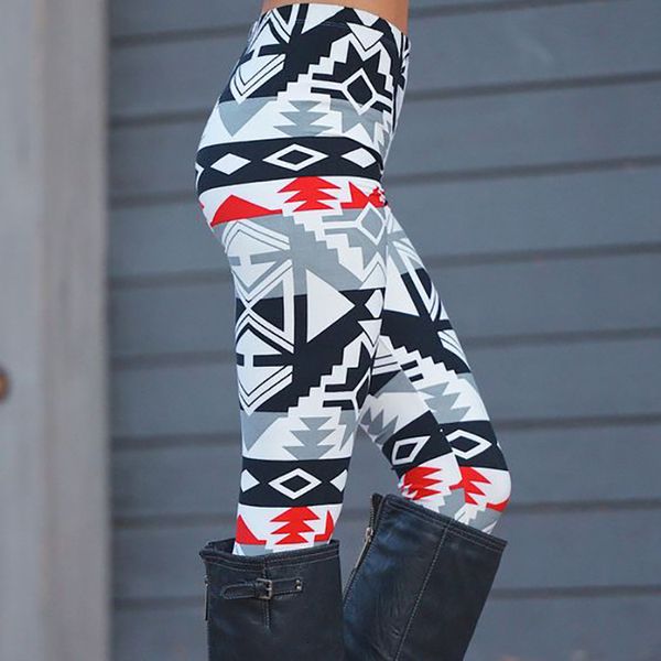 

geometry style female irregular pattern printing pencil little feet pants a961, Black;blue