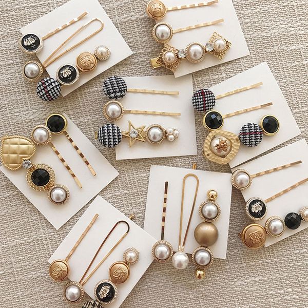 

3pcs/set pearl hair clips for girls metal retro hair accessories for women barrettes hairgrip geometric gold color hairpin