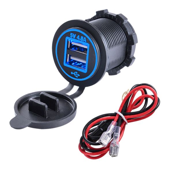 

4.8a dual usb car charger 2 ports power socket adapter with dual lights multifunctional quick charging ships motorcycle charger