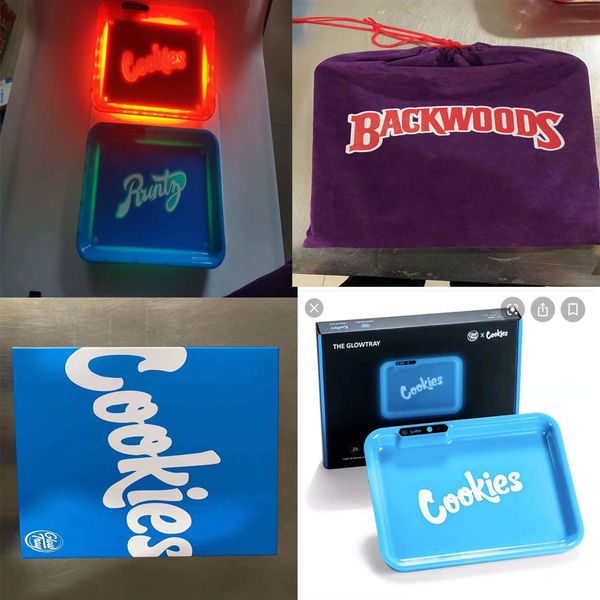 

LED Glow Rolling Tray Rechargeable Cookies Runtz Zkittles Alien Labs Dry Herb Tobacco Storage Metal Tray Holder 282.5*212*34mm