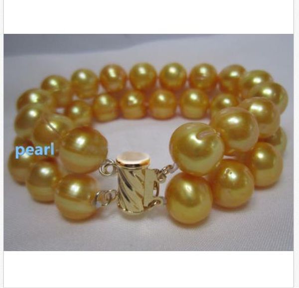 

natural huge 11-12mm south sea geolden pearl bracelet 7.5-8" 14k gold clasp, Black