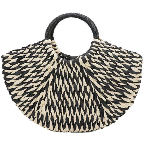 

jhd-новой летней ручной работа сумка женщина помпон бич ткачество дама солома сумка обернутого пляж сумка moon shaped