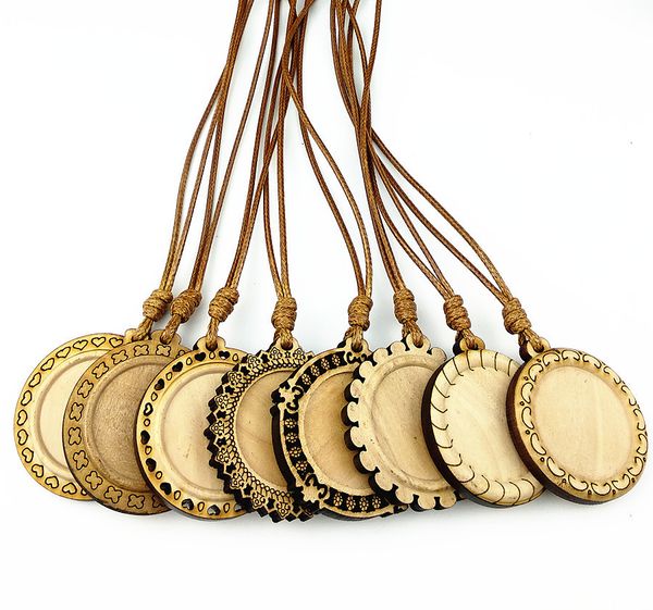 

24pcs wood cabochon settings 25mm dia round square18*25mm ellips blank wooden base with leather cord for diy necklace making, Silver