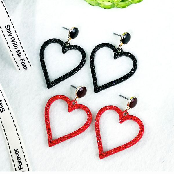 

balanbiu изысканный черныйкрасный кристалл сердце темного цвета смола падение серьги для женщин подарки сплава мотаться серьги модный аксесс, Silver