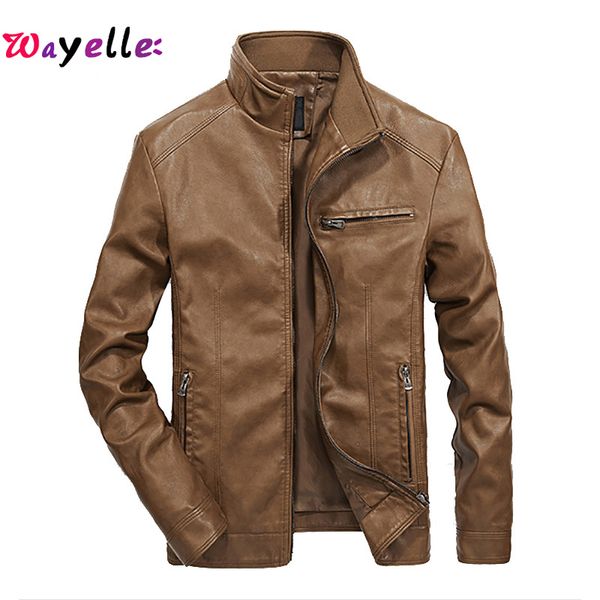 

новости 2019 осень тонкий кожа pu куртки мужчины твердые стенд воротник повседневная мужчины куртка jaqueta masculina плюс размер 5xl, Black;brown