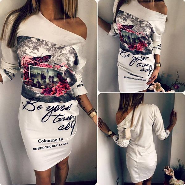 

2017 новый плюс размер sexy женщин осень весна платье с длинным рукавом письма печать сыпучие партии короткие мини платья -mx8, White;black