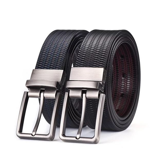 

dress belt leather for men reversible 1.5" wide rotated buckle fashion simple design business hight quality leather belts, Black;brown
