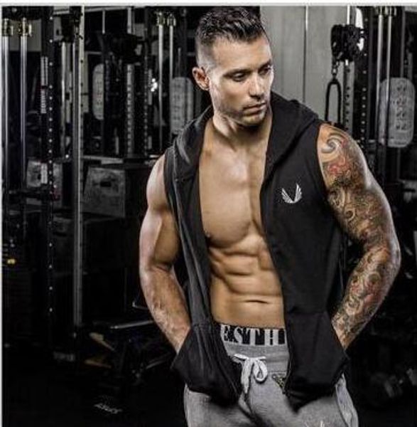 

мужская марка дизайнер с капюшоном кардиган жилет повседневная тренажерный зал фитнес сплошной цвет толстовки мужской открытый рукавов тонки, Black;white