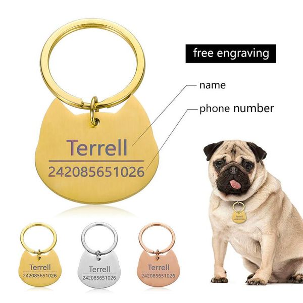 

pet id tag pet cat collar accessories decoration collars stainless steel cat tags engraved tel name tag free, Silver