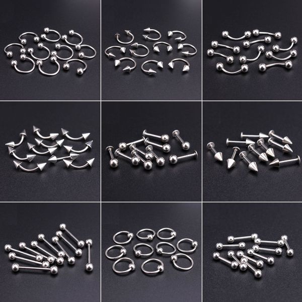 

wholesale 50pcs lot silver body piercing stainless steel eyebrow lip nose jewellery belly tongue tragus labret bar rings, Slivery;golden