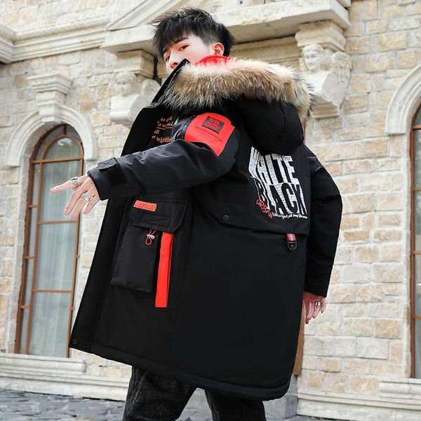 

winter jacket men parka coat thick warm windbreaker men's long parka waterproof fur hooded overcoat manteau, Black