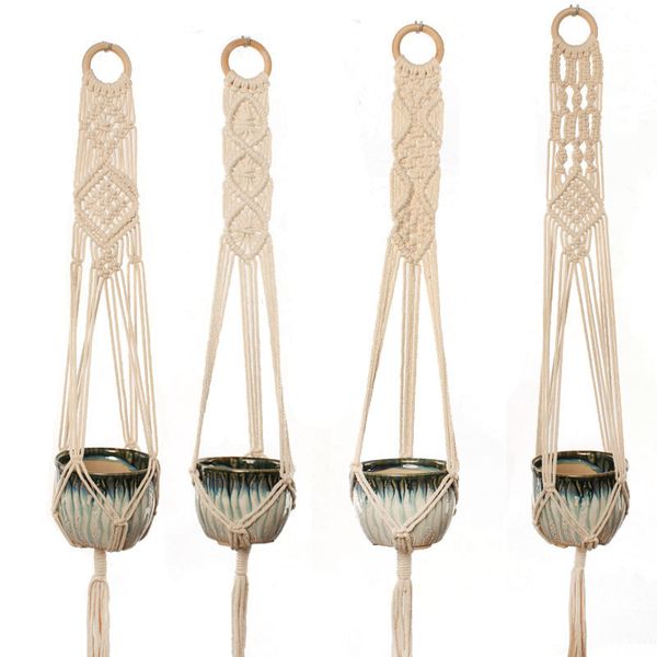 

fine cotton rope pure manual weaving bohemia flower pot hanging net horticultural greening flowerpot hang basket nets creative 12xca l1