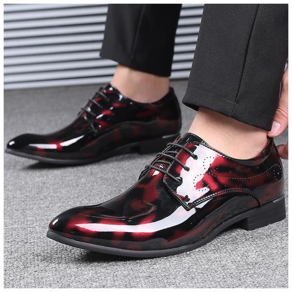 

38~48 large size mens red bottom patent leather brogues dress shoes pointed toe lace up formal wedding derby suit leather shoes, Black