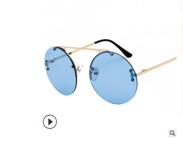 

2019 new rimless large round lenses ocean glasses fashion trend web celebrity star sunglasses sunglasses street sstyle, Black