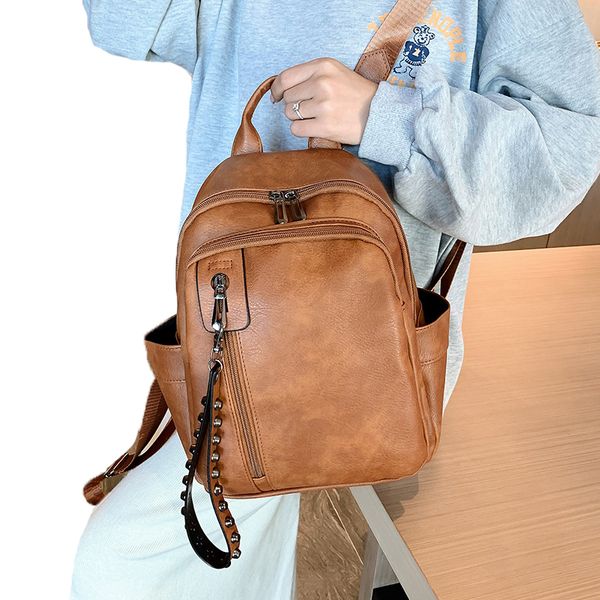 

funmardi vintage rivet women backpack fashion travel small backpack new 2019 pu leather schoolbag for girls backbag wlhb2064
