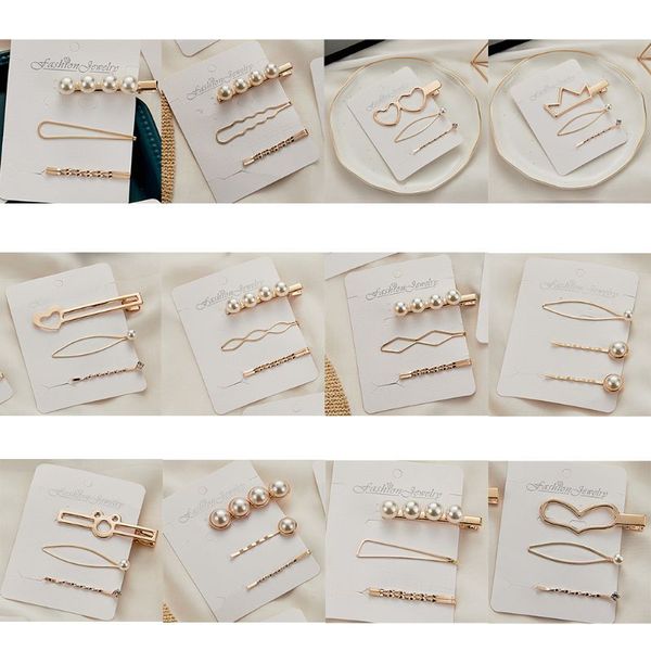 

1 /set korean vintage metallic glitter polished hairpin ladies side bangs hair styling clip imitation pearl geometric barrette, Golden;white