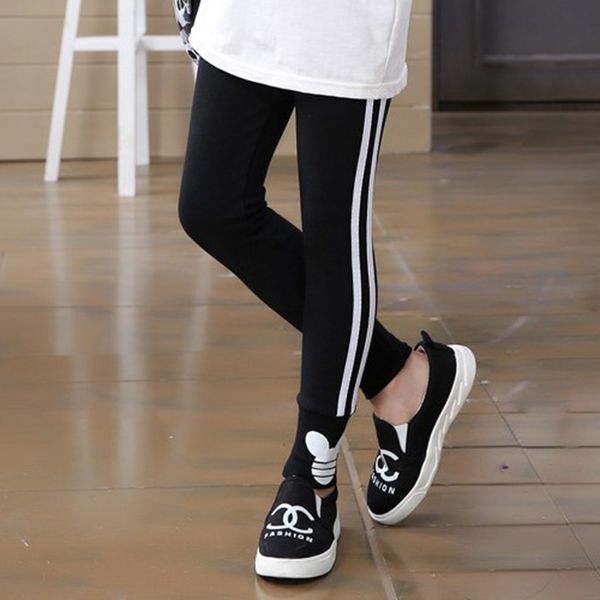 

spring autumn girls leggings pants for girls sport leggings side stripe children school trousers kids clothing, Blue