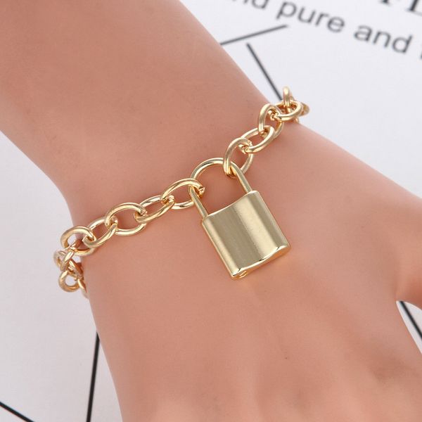 

hip hop padlock pendant lock charm bracelet for women men jewelry chains link bracciale uomo friendship gifts gold bracelets, Black