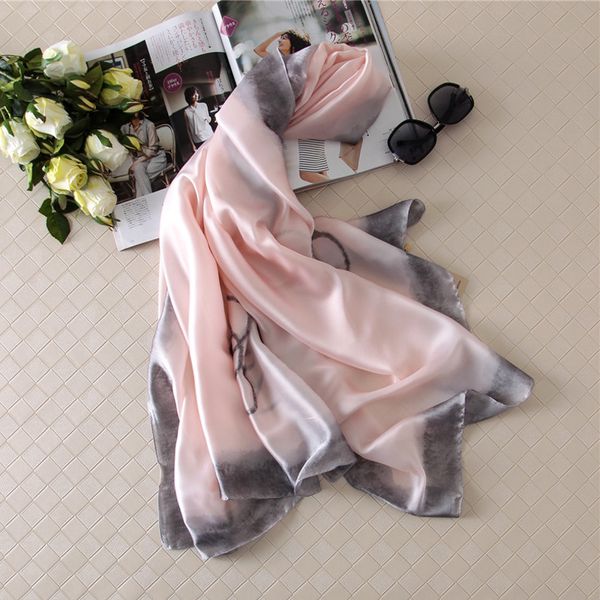 

chiffon women scarf silk tippet shawl shawls bandana printing pink 180x90cm white luna&dolphin soft big camellia chiffon wraps djien, White;black