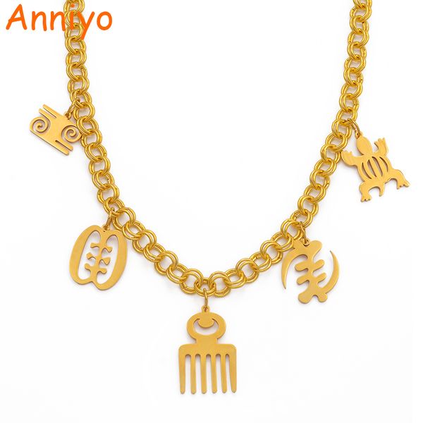 

anniyo african symbol necklaces for women gold color adinkra gye nyame chain necklace ethnic jewelry party gift #199906, Silver