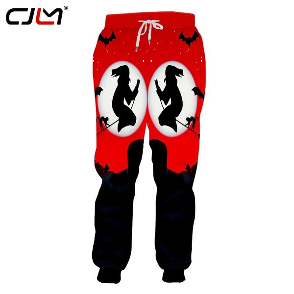 

cjlm white moon halloween man pants 3d printed broom witch and bat the new listing men's sweatpants, Black