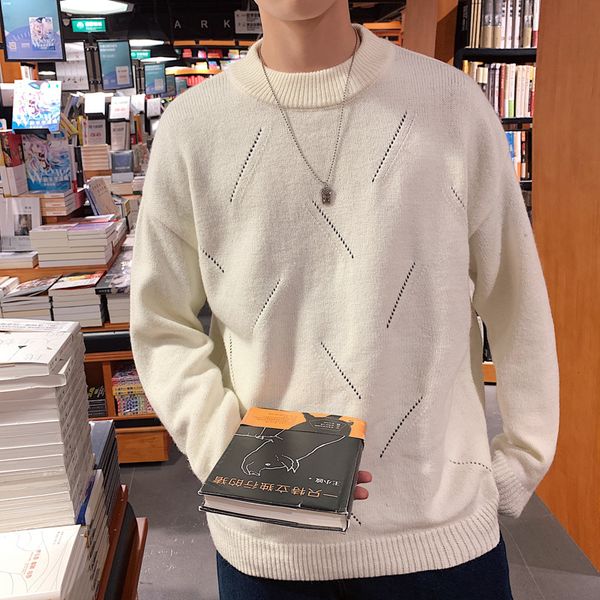 

autumn new style men's o neck crew neck sweater yarn clothes men's wear-style warm sweater, White;black