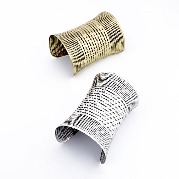 

dayoff bohemia ethnic vintage wide open cuff hand bracelet bangles for womens jewelry carved wave huge bracelets b193, Black