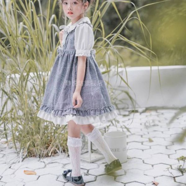 

japanese lolita girl dresses kawaii sweet children's loli dress bowknot children girls cosplay lolita dress ruffle sleeve, Blue
