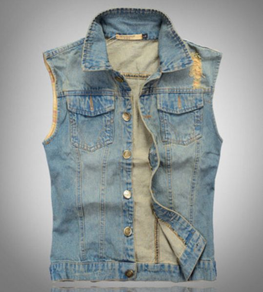 

sleeveless slim denim vest men hole retro spliced turn-down collar cowboy casual vests coats jackets male fashion, Black;white